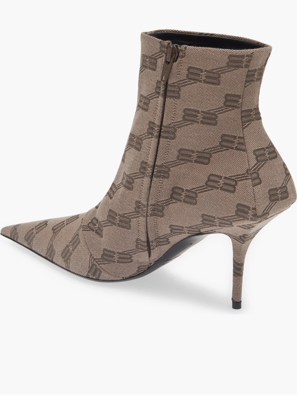 Balenciaga Taupe Monogram Pointed-Toe Ankle Bootie